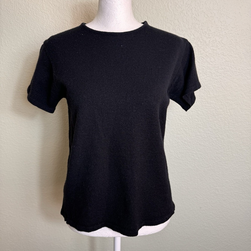 Joan & David Women's Sweater Size O.S. Black Short Sleeve‎ Merino Wool Blend